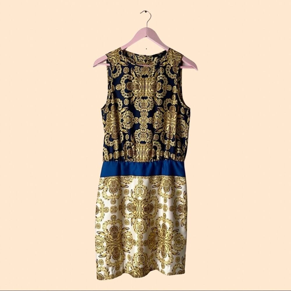Tibi Blue And Gold Silk Dress Size 6 (NWT)